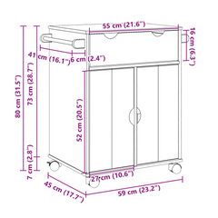 Solid Pine Wood Kitchen Trolley 59x45x80 cm with Storage and Wheels - Rustic, Durable, and Mobile