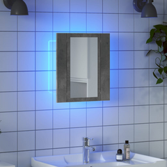 Concrete Grey LED Bathroom Mirror Cabinet | 40x12x45 cm | Engineered Wood & RGB Light