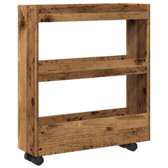 3 Tier Narrow Storage Trolley - Old Wood Finish, Durable Engineered Wood