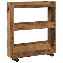 3 Tier Narrow Storage Trolley - Old Wood Finish, Durable Engineered Wood