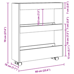 3 Tier Narrow Storage Trolley - Old Wood Finish, Durable Engineered Wood