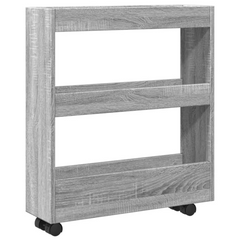 3-Tier Narrow Storage Trolley in Grey Sonoma - Engineered Wood, Mobile with Lockable Wheels