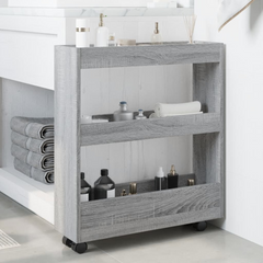 3-Tier Narrow Storage Trolley in Grey Sonoma - Engineered Wood, Mobile with Lockable Wheels