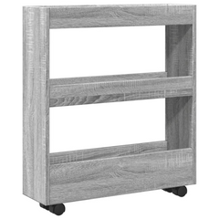 3-Tier Narrow Storage Trolley in Grey Sonoma - Engineered Wood, Mobile with Lockable Wheels