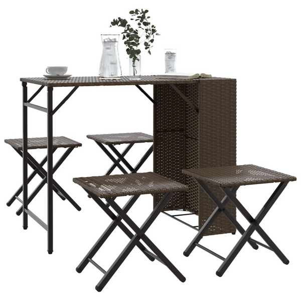 5 Piece Foldable Poly Rattan Garden Dining Set - Brown Outdoor Patio Furniture