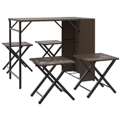 5 Piece Foldable Poly Rattan Garden Dining Set - Brown Outdoor Patio Furniture