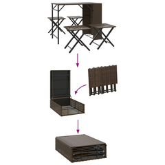 5 Piece Foldable Poly Rattan Garden Dining Set - Brown Outdoor Patio Furniture