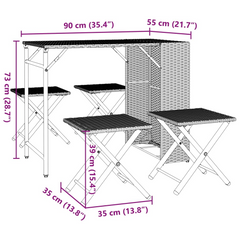 5 Piece Foldable Poly Rattan Garden Dining Set - Brown Outdoor Patio Furniture