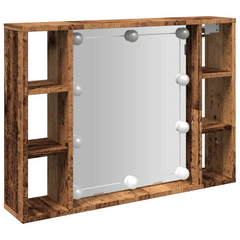 Mirror Cabinet with LED Lighting - Rustic Old Wood Finish, 76x15x55 cm - Engineered Wood, Wall-Mounted Storage Solution for Bathrooms