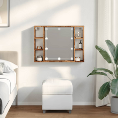 Mirror Cabinet with LED Lighting - Rustic Old Wood Finish, 76x15x55 cm - Engineered Wood, Wall-Mounted Storage Solution for Bathrooms