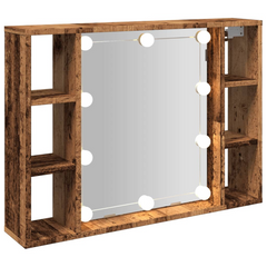 Mirror Cabinet with LED Lighting - Rustic Old Wood Finish, 76x15x55 cm - Engineered Wood, Wall-Mounted Storage Solution for Bathrooms