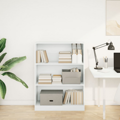 Modern White Bookcase 80x24x109 cm | Engineered Wood Bookshelf with Ample Storage for Home & Office