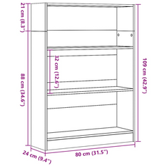 Modern White Bookcase 80x24x109 cm | Engineered Wood Bookshelf with Ample Storage for Home & Office