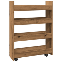 4-Tier Narrow Storage Trolley in Artisan Oak - Engineered Wood, Versatile Rolling Cart for Home, Kitchen & Bathroom