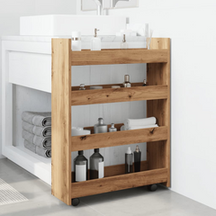 4-Tier Narrow Storage Trolley in Artisan Oak - Engineered Wood, Versatile Rolling Cart for Home, Kitchen & Bathroom