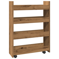 4-Tier Narrow Storage Trolley in Artisan Oak - Engineered Wood, Versatile Rolling Cart for Home, Kitchen & Bathroom