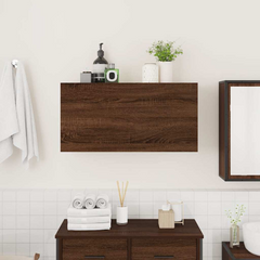 Brown Oak Bathroom Wall Cabinet 80x25x40 cm | Durable Engineered Wood Storage Solution